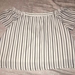 off the shoulder, stripped shirt